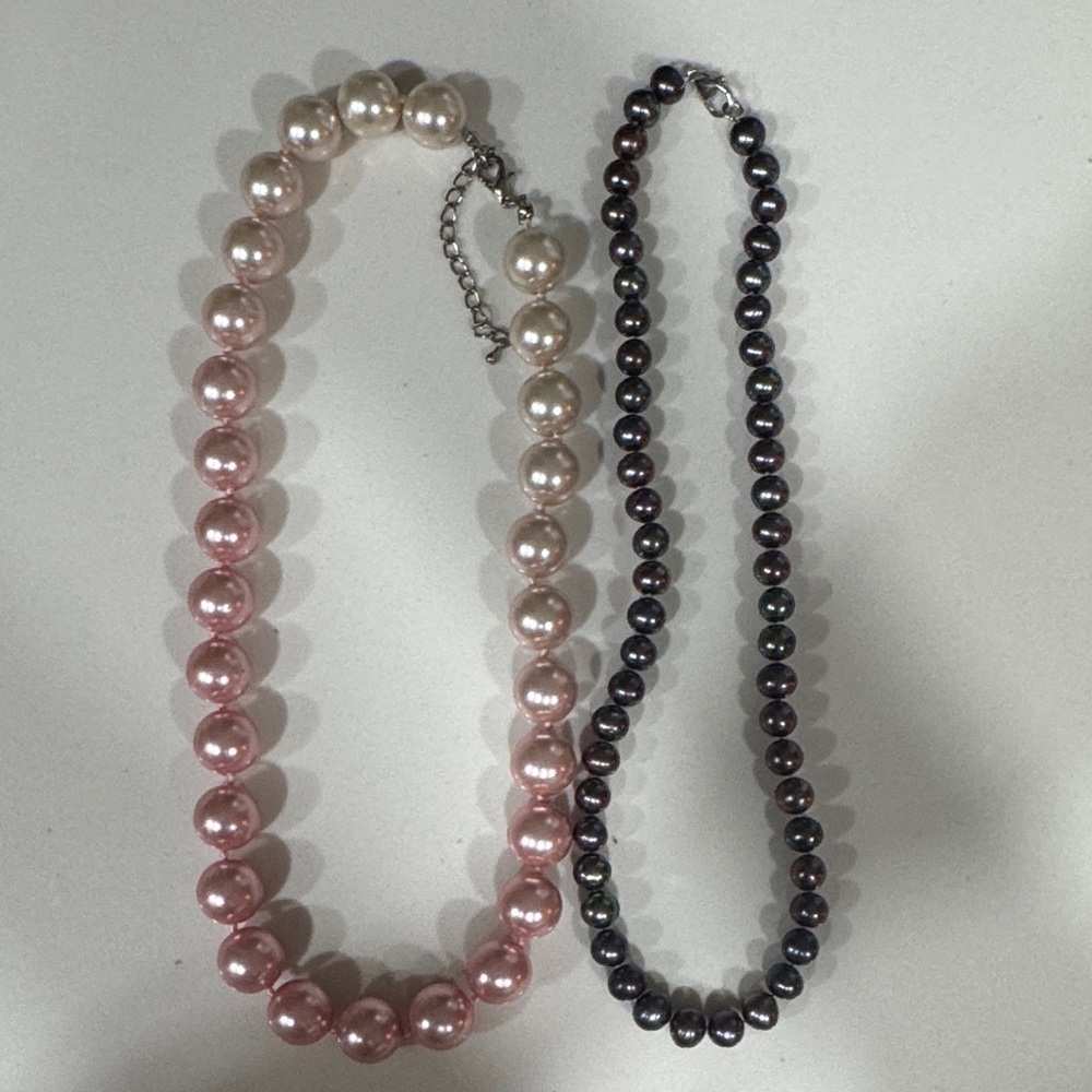 Two-Strand Pearl Necklace Set in Pink and Dark Gray